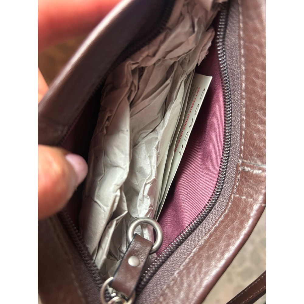 Coach Brown Pebbled Leather Mini Baguette Wristlet Silver Hardware NWT - Picture 4 of 8